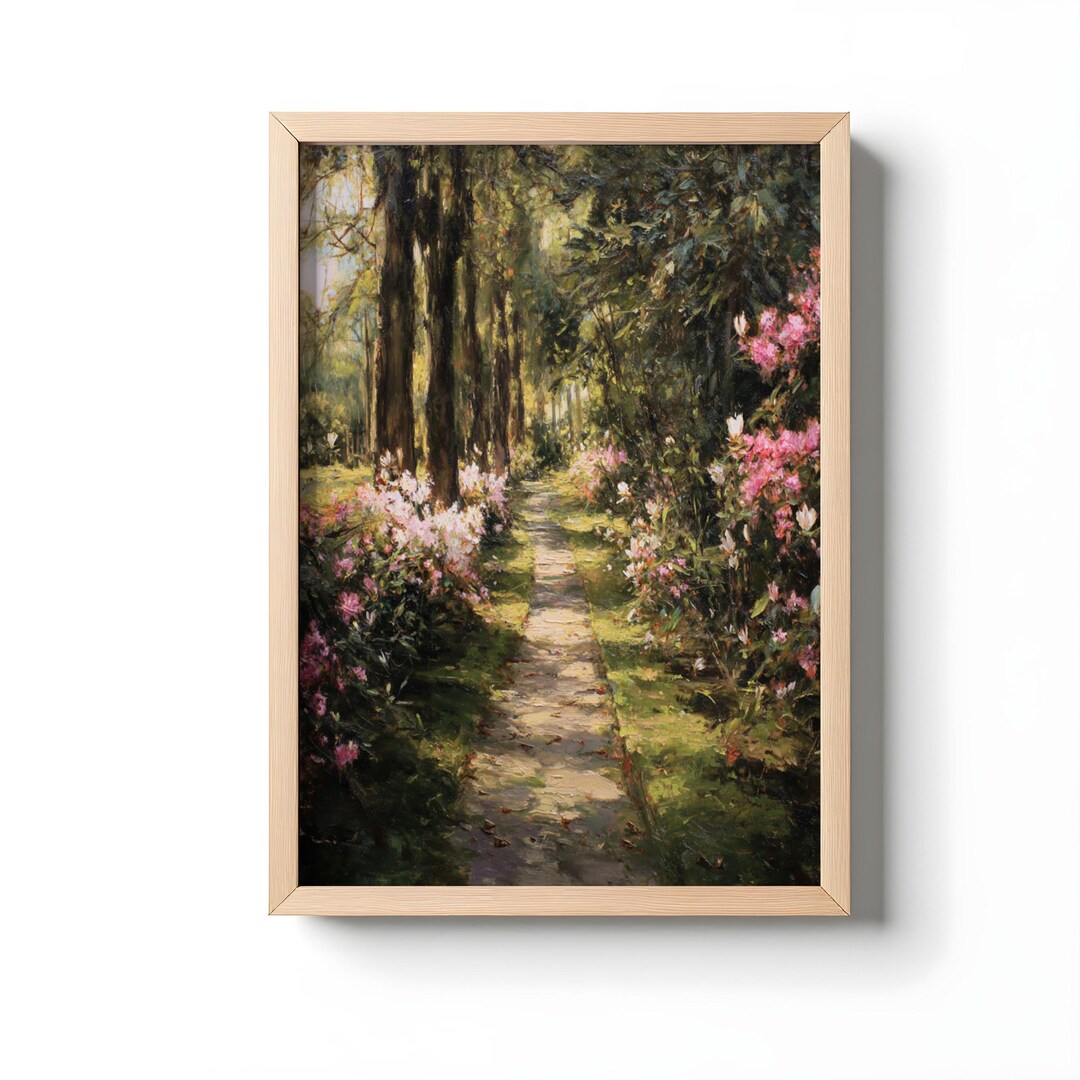 Romantic Garden Path Landscape Print, Floral Spring Wall Art ...