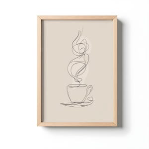 Minimalist Coffee Line Art Matte Vertical Posters, Steaming Cup Wall Prints, Modern Kitchen Decor, Coffee Nook Wall Art, Cafe Wall Print, image 1