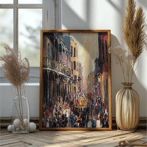 Vintage Mardi Gras Parade Print: New Orleans French Quarter Wall Art image 1