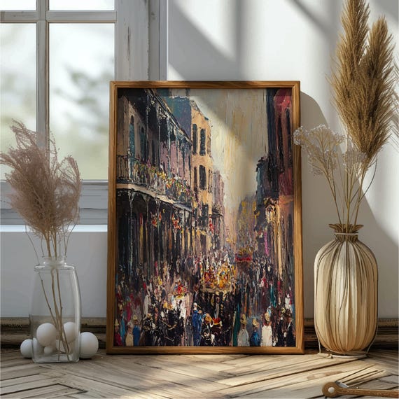 Vintage Mardi Gras Parade Print: New Orleans French Quarter Wall Art