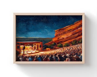 Red Rocks Amphitheatre Print: Vintage Country Music Oil Painting