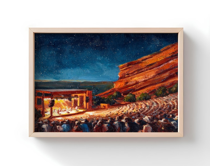 Red Rocks Amphitheatre Print: Vintage Country Music Oil Painting
