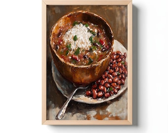 Cajun Gumbo & Red Beans and Rice Print: Rustic Louisiana Kitchen Art