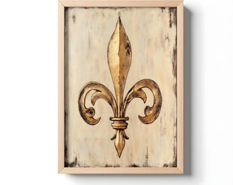 Rustic Fleur-de-Lis Wall Art, Vintage Louisiana Symbol Print, French Country Décor Poster, Neutral Southern Heritage Art