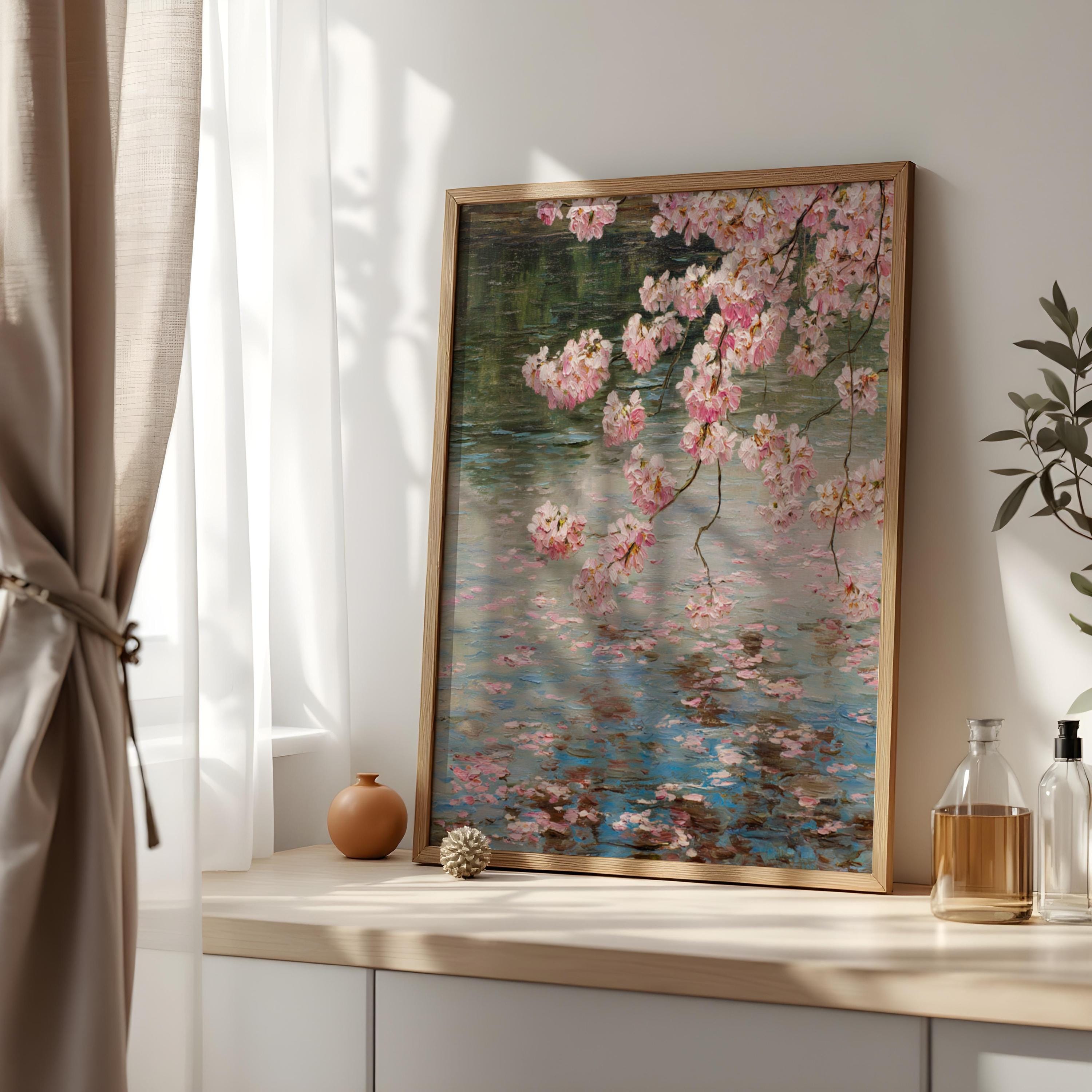 Cherry Blossom Oil Painting Print, Pink Floral Wall Art | Japanese ...