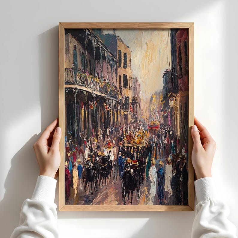 Vintage Mardi Gras Parade Print: New Orleans French Quarter Wall Art image 2