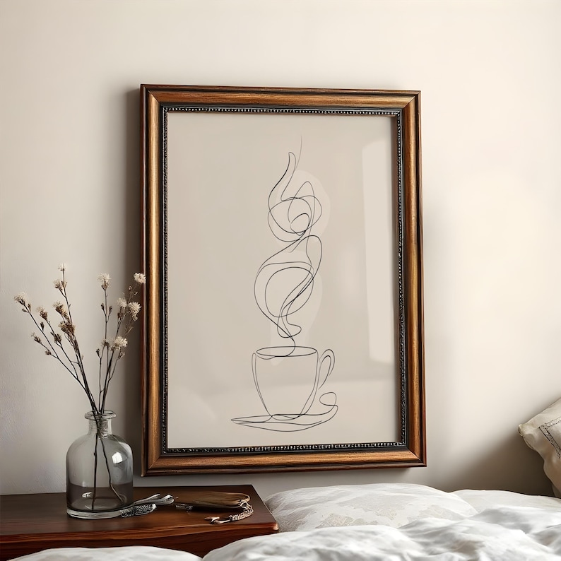 Minimalist Coffee Line Art Matte Vertical Posters, Steaming Cup Wall Prints, Modern Kitchen Decor, Coffee Nook Wall Art, Cafe Wall Print, image 5
