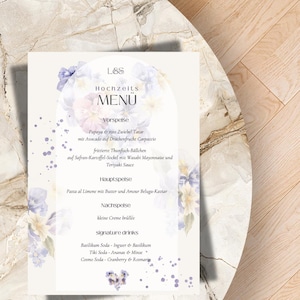 Menù di nozze modificabile | Menù floreale pastello in formato PDF | Modello per cena da 3 portate ad acquerello | Stampabile digitale per matrimoni eleganti