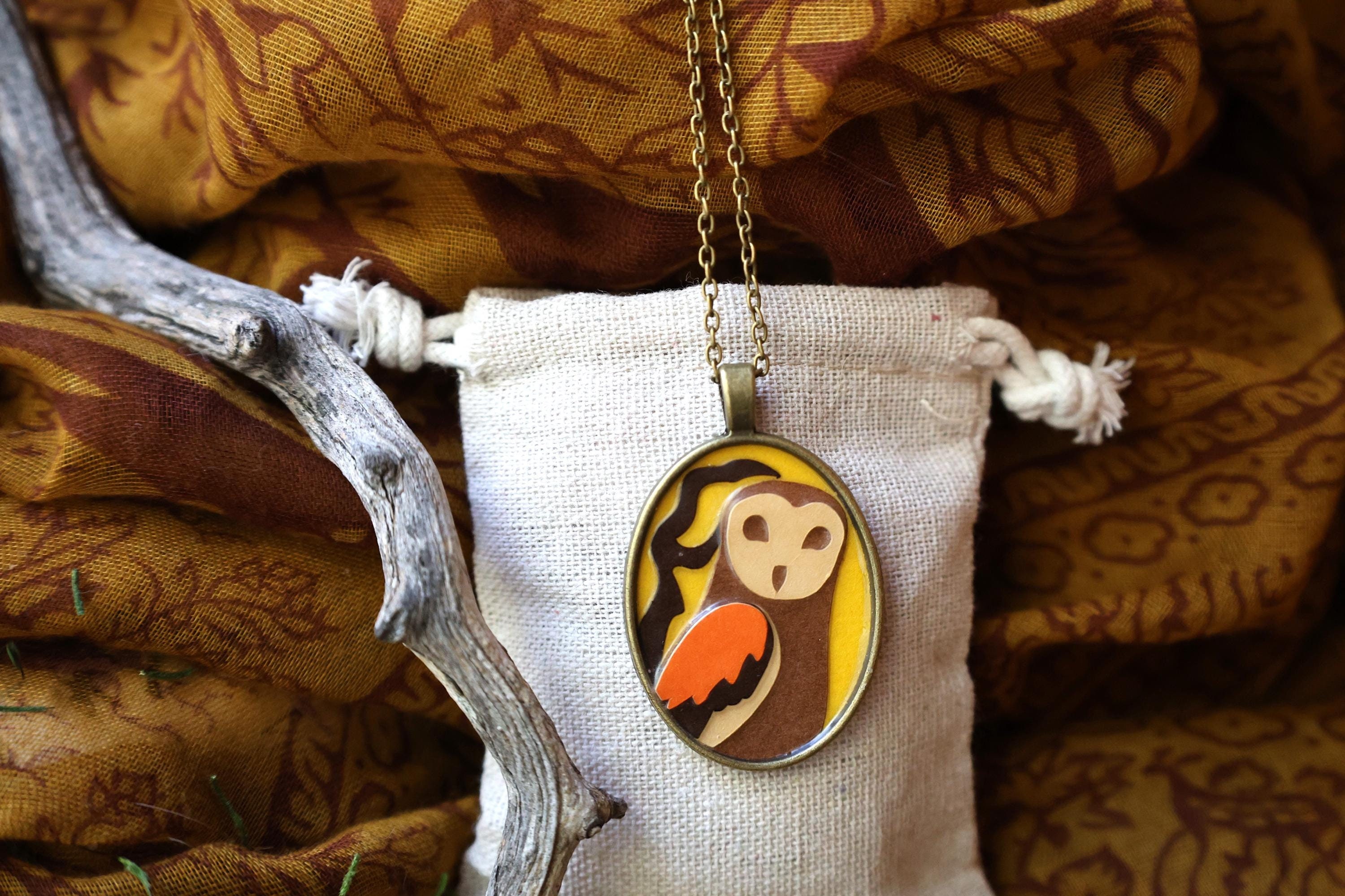 Large Dark Owl Pendant | Necklace | Cottage Core Accessory