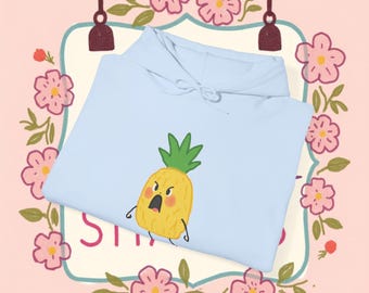 Sudadera con capucha y dibujo de piña en tonos pastel, divertida sudadera con estampado de frutas