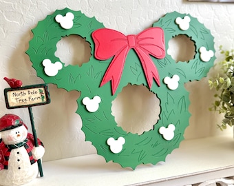 Mickey Inspired Christmas Wreath Sign, Holiday Disney Decor, Wood Christmas Decor, Disney Christmas Wall Art