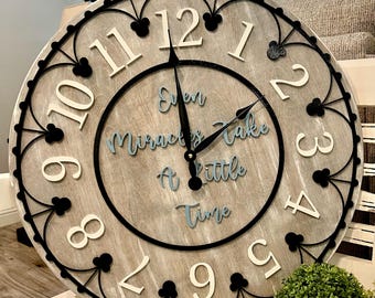 Disney Inspired Farmhouse Wall Clock, Large Wall Clock, Farmhouse Style, Wood Clock