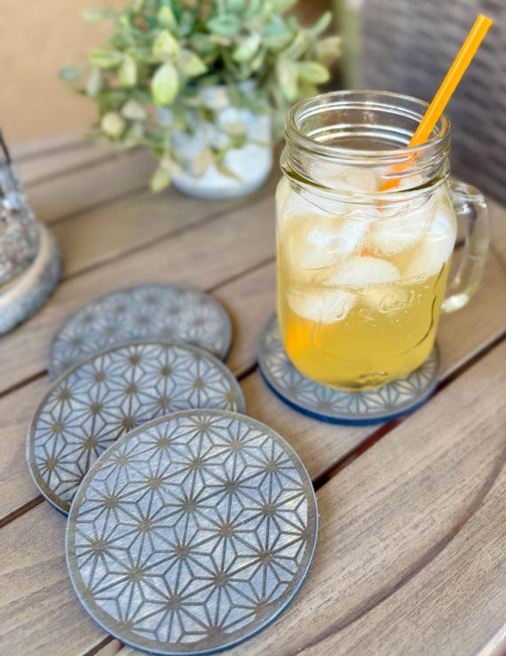 Spaceship Earth Inspired Wood Coaster Set, Disney Epcot Geometric Drink Coasters, Laser Cut Drinkware Holder, Unique Disney Gift