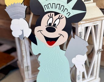 Lady Liberty Minnie Mouse Patriotic Decor, Wood Statue of Liberty sign, 4th of July Decor, Patriotic Disney Decor