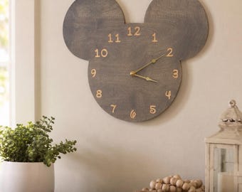 Mickey Inspired Wall Clock, Disney Inspired Home Decor, Wood Wall