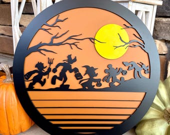 Disney Inspired Halloween Trick-or-Treat Silhouette Sign, Mickey & Friends Fall Decor, Halloween Decor, Spooky Halloween Wall Art
