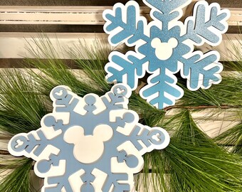 Mickey Inspired Christmas Snowflake Signs, Christmas Decorations, Winter Decor, Disney Inspired Signs, Decor With Glitter