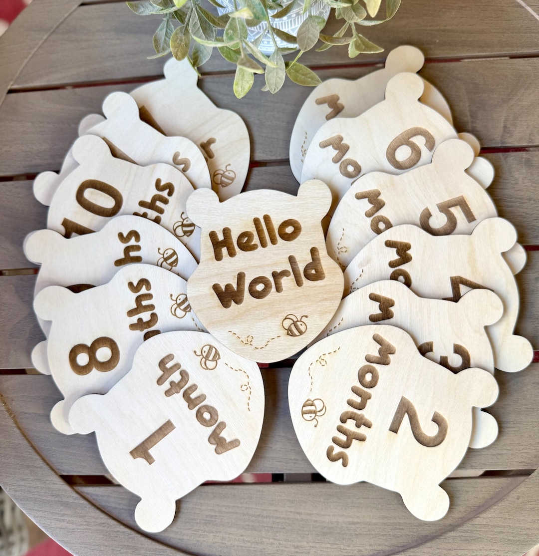 Wooden Baby Month Discs, Winnie the Pooh Inspired Baby Milestone ...