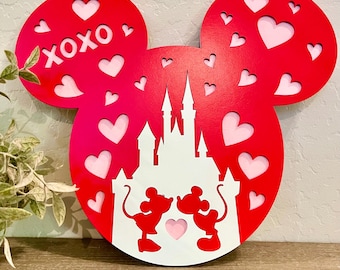Valentine Love Mouse Ears Sign, Valentines Day Decorations, Castle With Hearts