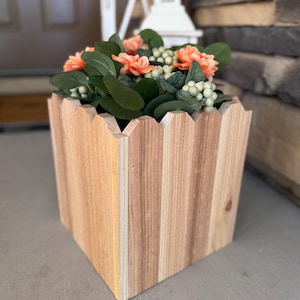 Handcrafted Cedar Picket Fence Style Planter Box, Rustic Wooden Flower Pot, Patio Decor