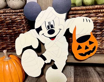 Glow-In-The-Dark Mummy Mouse Halloween Decoration, Disney Inspired Halloween Decor, Wood Halloween Sign
