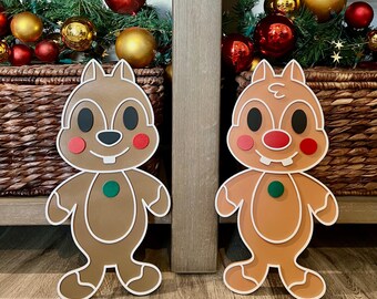 Chipmunk Gingerbread Pair: Hand-Painted Wood Christmas Decor