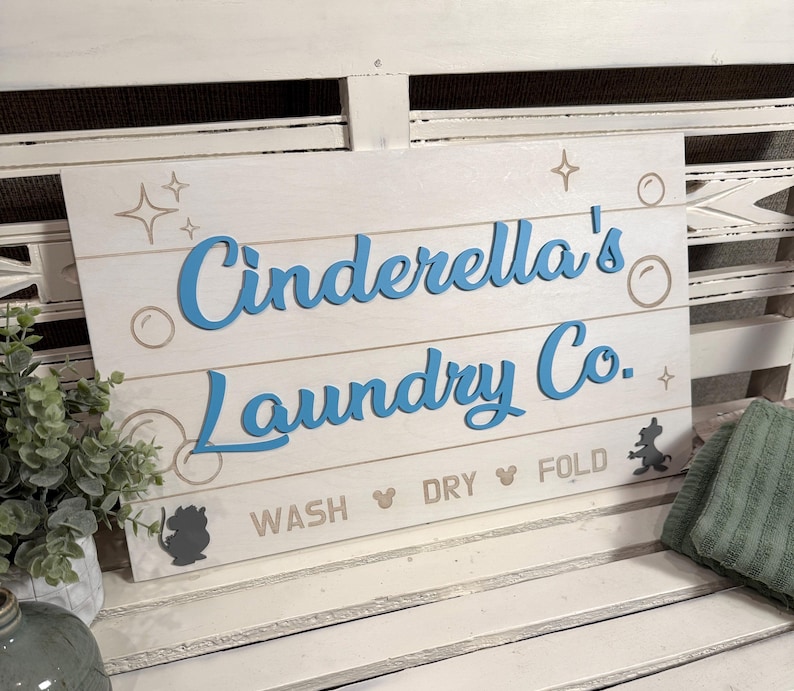 Cinderella Laundry Room Sign: Whitewashed Cottage Decor