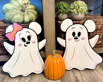 Disney Inspired Wooden Halloween Ghosts, Mickey & Minnie Inspired Halloween Ghost Cutouts, Cute Halloween Decor