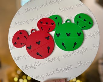 Mickey Inspired Jingle Bells Christmas Sign, Merry and Bright Disney Inspired Christmas Art, Disney Home Decor, Christmas Home Decor