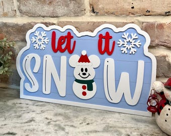 Let It Snow Disney Inspired Christmas Sign, Inspired Christmas Mickey Decor, Winter Holiday Wood Sign
