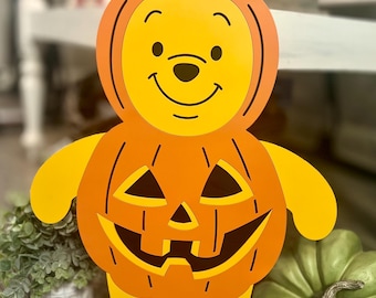 Pooh Bear Halloween Pumpkin Sign, Disney Inspired Halloween Decor, Cute Wood Halloween Decorations