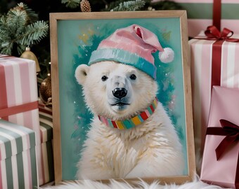 Eisbär Weihnachten druckbare Wandkunst für Urlaub Dekor, Winter Tier Digital Download, Weihnachtskarte Basteln, Kinderzimmer Weihnachtsgeschenk