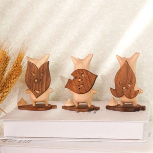 Wooden Korok Set of 3 with Magnetic Masks - Yahaha Forest Spirit Figure, Zelda Tears of the Kingdom Fan Gift, Breath of the Wild Desk Decor C Set of 3