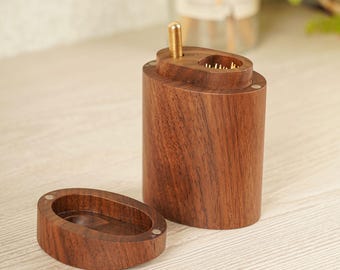 Walnut Toothpick Dispenser - Automatic Pop-up Holder with Bottle Opener - Wooden Bar Tool - Unique Man Cave Gift - Minimalist Desk Decor