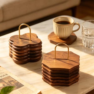 Rare Black Walnut Burl Trivet Set, Brass Handle Pot Mat, Luxury North American Walnut Heat Pad, Set of 6, Artisan Housewarming Gift for Chef