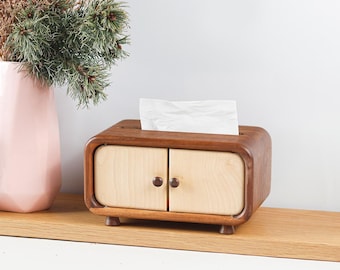 Wooden Tissue Box, Walnut Tissue Holder, Handmade Creative Cabinet-design Tissue Box Cover, for Living Room Bathroom,  housewarming gift