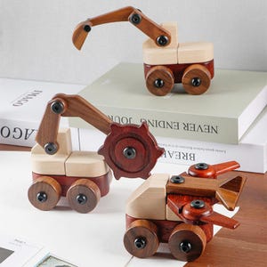 Wooden Construction Toy Set, Excavator&Plane, DIY Blocks, Puzzle Toy, Montessori Toy Car, Birthday Christmas Gift for Boy