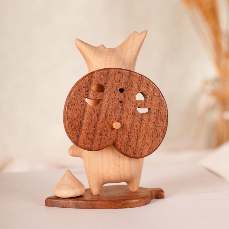 Wooden Korok Set of 3 with Magnetic Masks - Yahaha Forest Spirit Figure, Zelda Tears of the Kingdom Fan Gift, Breath of the Wild Desk Decor Korok 7