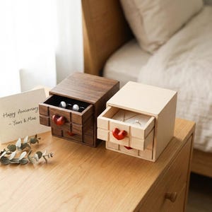 Handcrafted Wooden Jewelry Box - Two-Tier Walnut and Maple Jewelry Box - Unique Wood Keepsake for Her- Solid Wood Heart Organizer