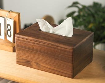 North American Black Walnut Tissue Box Cover - Handmade Solid Wood Organizer, Desktop Storage, Home Decor