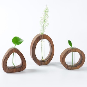 Walnut Wood Vase, Bud Vase Set, Modern Test Tube Vase, Dried Flower, Minimalist, Gift for Mom