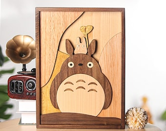My Neighbor Totoro Wood Mosaic, Handmade Nature Wall Decor, Kids Room & Living Room Gift