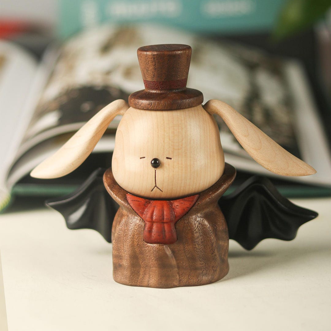 Vampire Rabit Handcrafted Wooden Vampire Rabbit - Gothic Bunny Statue With Bat Wings ...