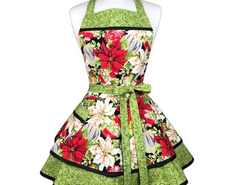 Poinsettia Christmas Apron – Personalized Retro Flirty Apron