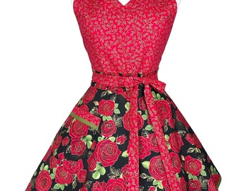 Red Rose Floral Apron: Personalized Sweetheart Apron Gift