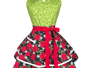 Sweetheart Poinsettia Apron – Flirty Hostess, Personalized Christmas Gift