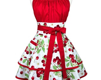 Cherry Apron – Retro Kitchen Apron, Personalized Gift for Her