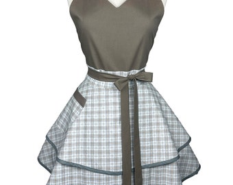 Cute Sweetheart Gray Womens Apron - Personalized Sexy Gift for Wife, Girlfriend - Flirty Hostess Kitchen Apron with Custom Embroidered