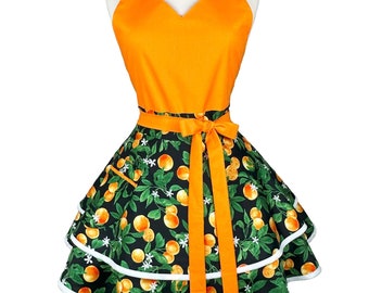 Sweetheart Orange Apron: Flirty Hostess Kitchen Apron, Custom Embroidered
