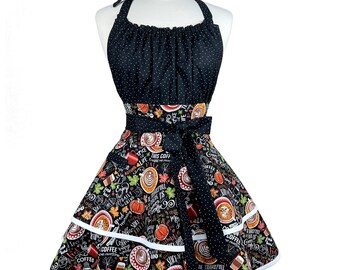 Womens Sexy Personalized Cooking Apron - Custom Kitchen Aprons with Frilly, Flirty Skirts for Best Friend - Pumpkin Spice Kitchen Gift